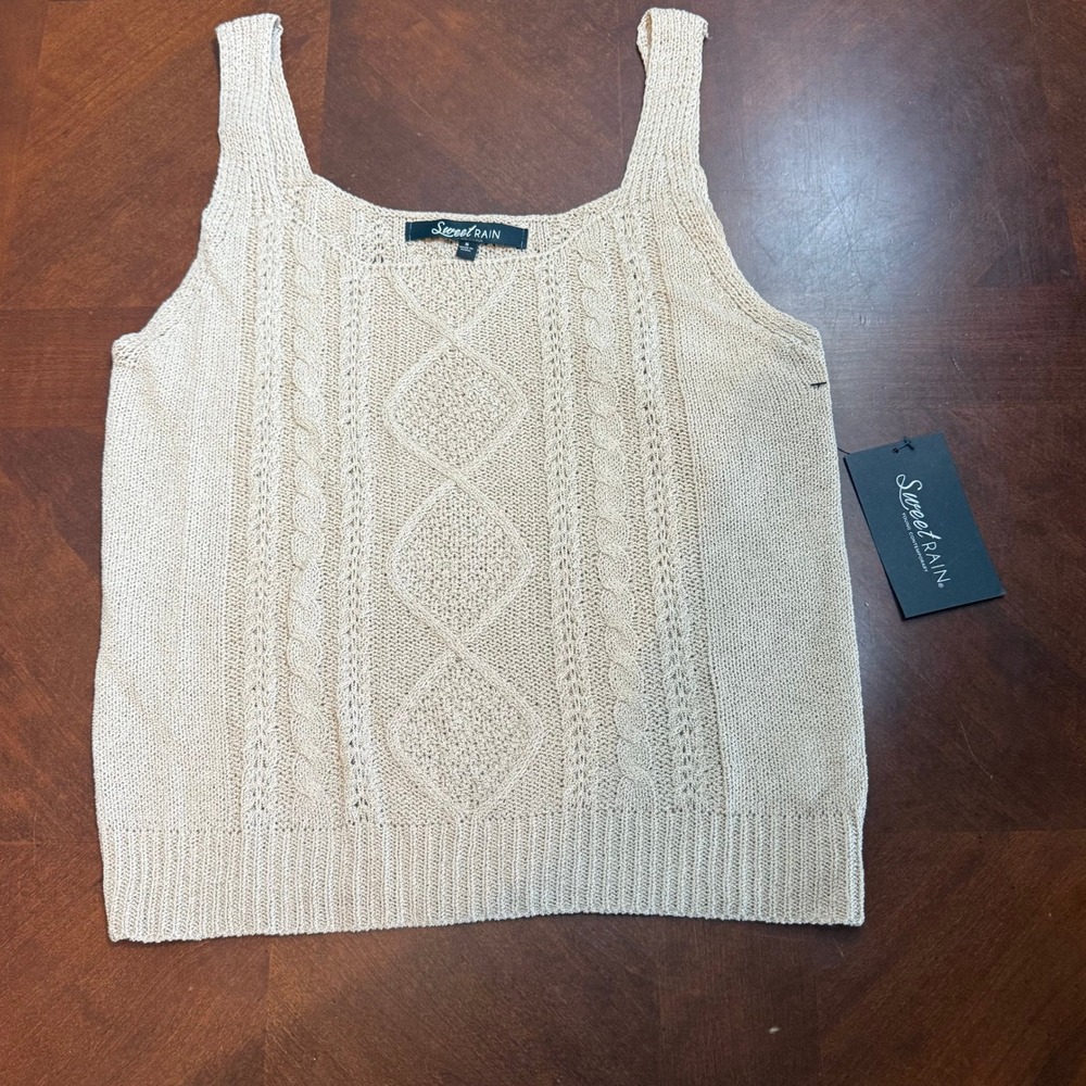 Cable‎ Knit Tank Top Beige Sleeveless Knitwear M